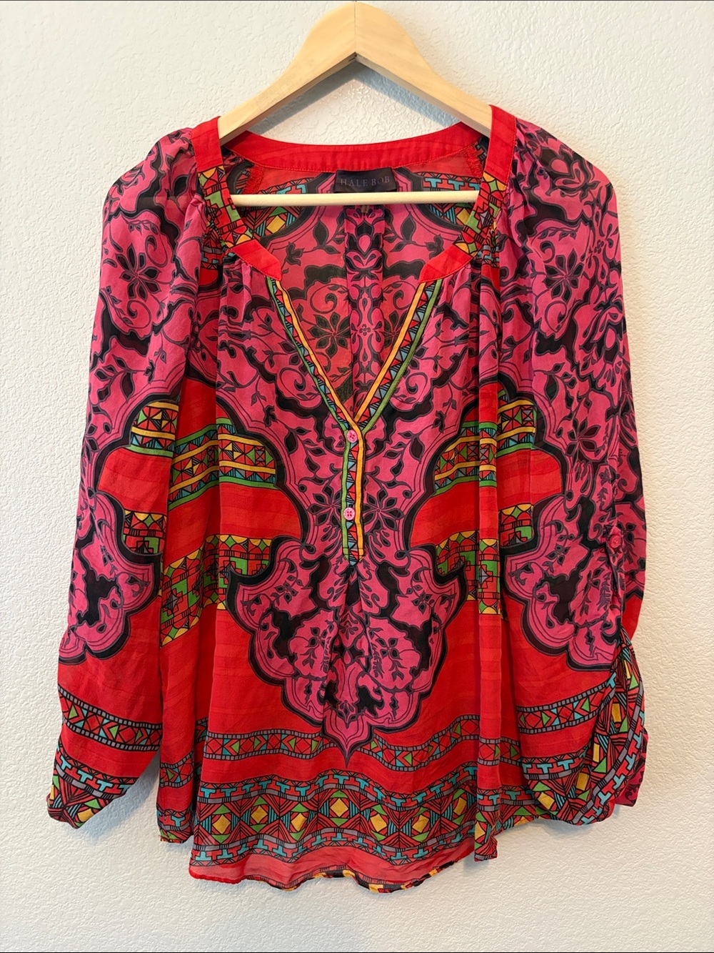 Hale Bob Pink and Red Printed Silk Tunic Top